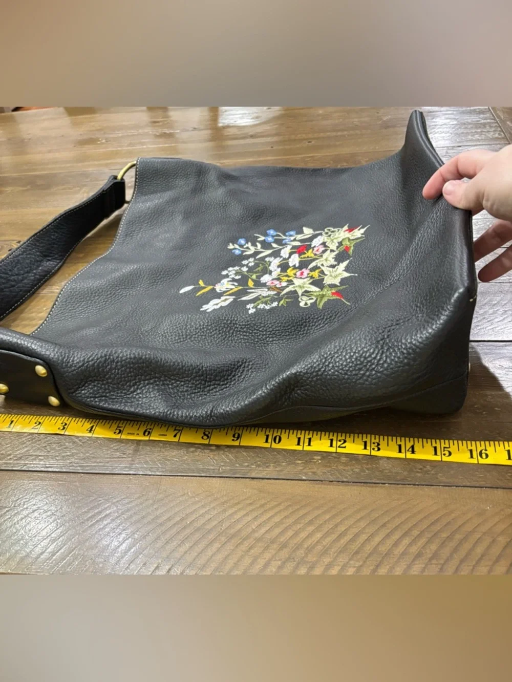 Amerileather Floral Embroidered Leather Hobo Bag